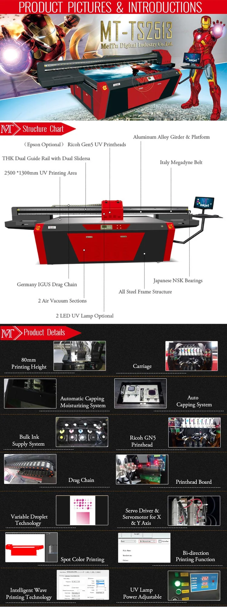 China Printer Manufacturer LED UV Inkjet Printer 2.5meter Dx5 UV Printing Machine