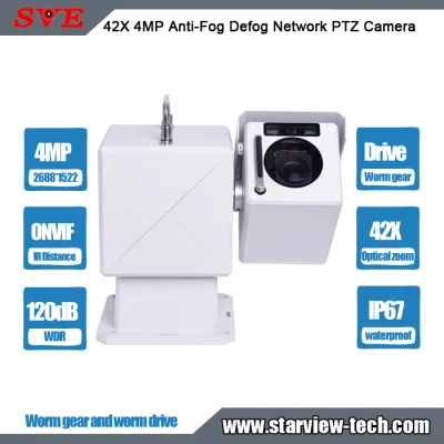 42X 4MP Anti-Fog Onvif Vigilância à prova d'água IP67 Security Worm Gear e Worm Drive IP Network PTZ Camera